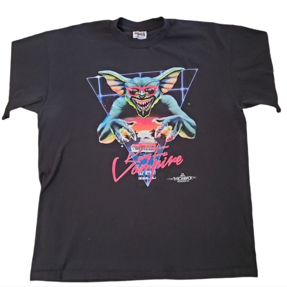 Kung Fu Vampires Men's Black Gremlins Throwback Neon T-Shirt Size XL‎